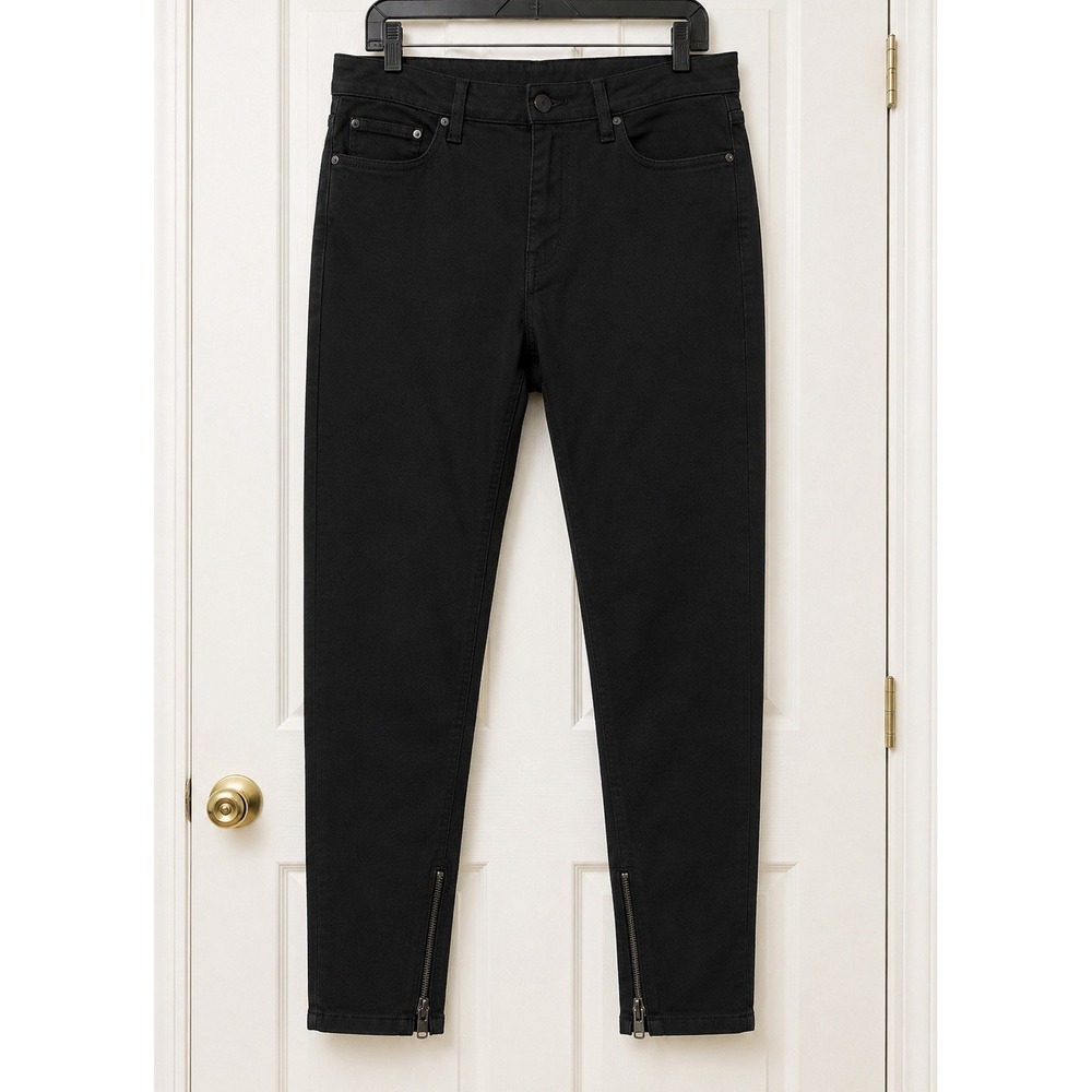 MNML Men's Black Slim Fit Jeans Cotton Denim Ankle Zip 5-Pocket